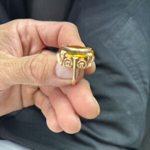 vintage solid 14k rose gold Synthetic Yellow Sapphire Stone Lab Created